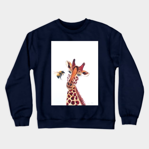 Cute Giraffe and a Bumble bee Crewneck Sweatshirt by Casimirasquirkyart